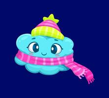Cartoon cute cloud character wearing hat and scarf vector