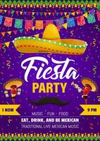 Mexican fiesta party flyer, sombrero, mustaches vector