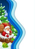 Christmas paper cut banner with Santa in chimney vector