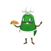 Cartoon Mexican avocado chef character with taco vector