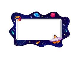 Cartoon frame with galaxy space planets, rockets vector