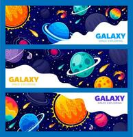 Space exploring banners with Solar System planets vector