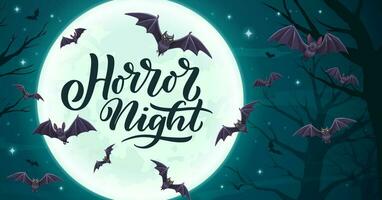 Halloween cloud of flying bats at midnight moon vector