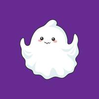 dibujos animados kawaii Víspera de Todos los Santos fantasma, blanco sábana espectro vector