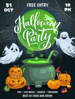 Halloween holiday ghosts, pumpkins and potion pot vector