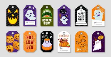 Halloween gift tags, trick or treat pumpkin, ghost vector