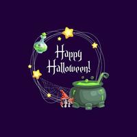 Halloween frame with cauldron, potion and amanita vector