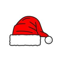 Santa Claus hat line icon. Red cap with fur vector