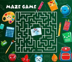 Labyrinth maze. Help to stationeries find friend vector