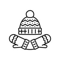 Knitted hat and gloves Christmas thin line icon vector