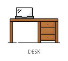 Desk furniture icon, home or office interior item vector