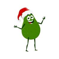 Cartoon avocado cheerful character in Santa hat vector