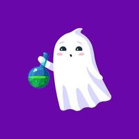 Halloween kawaii ghost holds a brew potion flask vector