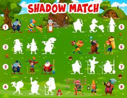 Shadow match game with cartoon funny gnomes vector