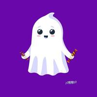 Cartoon Halloween kawaii ghost holding candies vector