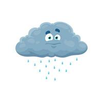 dibujos animados lluvioso nube clima personaje con lluvia vector