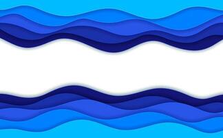 Sea paper cut waves and ocean water ripples frame vector