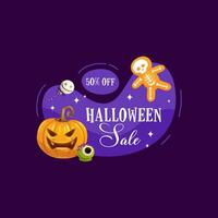 Halloween sale badge with kawaii holiday pumpkin vector