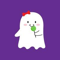 Cartoon Halloween kawaii ghost with lollipop candy vector