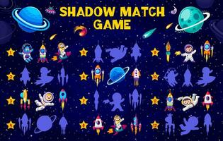 Shadow match game with planet, rocket, astronaut vector