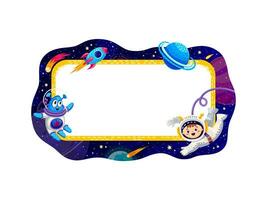 Border frame with space planets, stars, spaceship vector