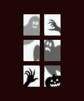 Halloween window silhouettes of ghosts and pumpkin vector