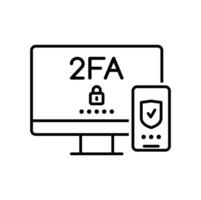 2fa. dos factor verificación vector Delgado línea icono