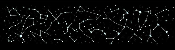 estrellas constelación en noche cielo mapa, astrología vector