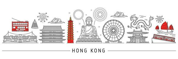 Hong Kong silhouette. Cantonese travel landmarks vector