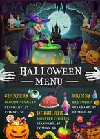 Halloween holiday menu template with spooky witch vector