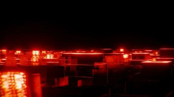 3d veroorzaken. futuristische landschap met kubiek beweging animatie met oranje licht in de duisternis met verkoudheid neon licht. video