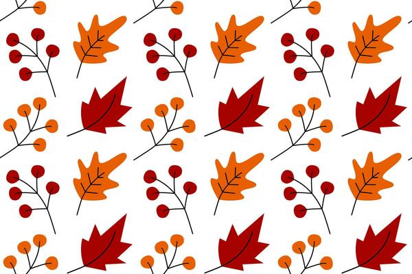 Vector abstract seamless pattern with leaves and twigs in trendy autumn shades. Happy Thanksgiving