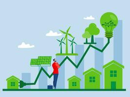 Business invest with growth graph for ESG or ecology problem concept business invest energy sources. Preserving resources of planet. flat vector illustration