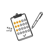 hand drawn doodle writing feedback on clipboard with rating stars illustration vector