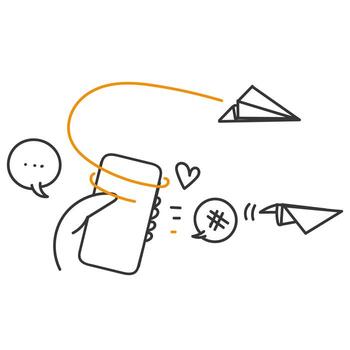 mano dibujado garabatear móvil teléfono enviar volador papel avión ilustración vector