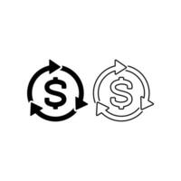 Convert dollar line and glyph icon. Dollar exchange with recycle arrow for transaction, money back for convert, refund, investment. Reinvestment Vector illustration Design on white background EPS 10