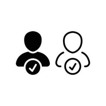 válido usuario línea y glifo icono. humano perfil cuenta cheque marca, avatar botón. usuario autorizado, comprobado verificado miembro, aplicado persona firmar vector ilustración. diseño en blanco antecedentes. eps 10