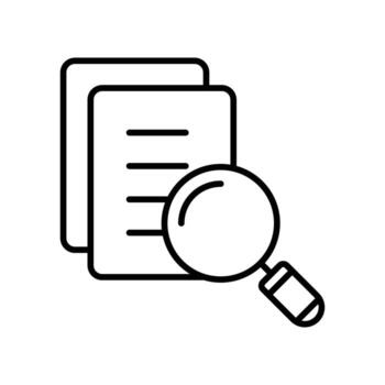 search document book file line icon style. Find Paper page with magnifying glass tool symbol. Magnifier for lupe document. Seo audit logo. Vector illustration. Design on white background. EPS 10