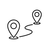 Route gps distance icon. Route location concept of path and road. Start and end journey. Map Navigation with 2 pins search location. Line style Vector illustration. Design on white background. EPS 10