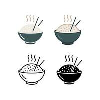A bowl of hot rice with chopstick, asian food style. Cooked rice or boiled rice. Rice in bowl with chopstick. Vector illustration. Design on white background. EPS 10.