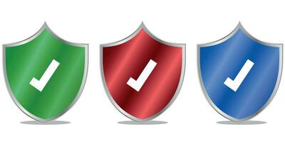 Shields with check marks. Check Marks Information Silver Buttons Icons, stock. Vector illustration