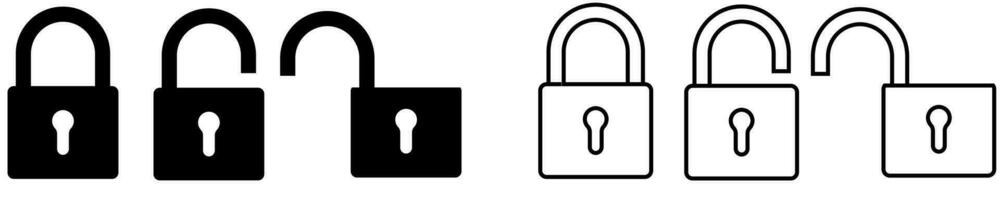 Lock icon set. Locked and unlocked icons. Flat and line art style. Security symbols. For website marketing design, logo, app, template, ui, etc. Vector illustration.