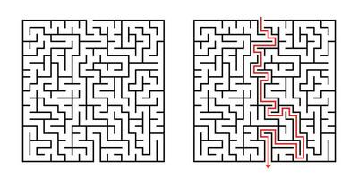 vector cuadrado laberinto - laberinto con incluido solución en negro rojo. gracioso educativo mente juego para coordinación, problemas resolviendo, decisión haciendo habilidades prueba.