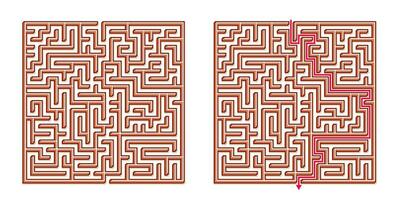 Vector 3D Isometric Easy Square Maze - Labyrinth with Included Solution. Funny Educational Mind Game for Coordination, Problems Solving, Decision Making Skills Test.