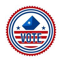 presidencial elección votar insignia. Estados Unidos patriótico estrellas y rayas. unido estados de America democrático o republicano presidente fiesta apoyo alfiler, estampilla, broche o botón. vector