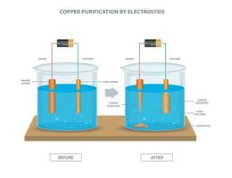 cobre purificación por electrólisis, extractos puro cobre desde impurezas utilizando un eléctrico proceso vector