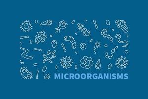 Microorganisms vector Micro Organisms concept outline blue horizontal banner. Microorganism illustration