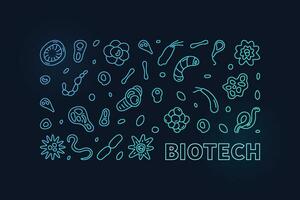 Biotech concept line vector colored horizontal banner. Biotechnology outline illustration