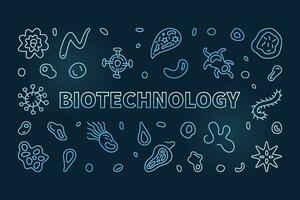 Biotechnology Science concept line vector horizontal blue banner or illustration