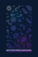 Microorganisms vector Micro Organisms concept linear colored vertical banner. Microorganism illustration in line style